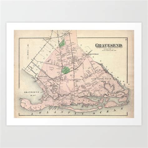 1873 Beers Map Of Gravesend Brooklyn New York City Includes Coney