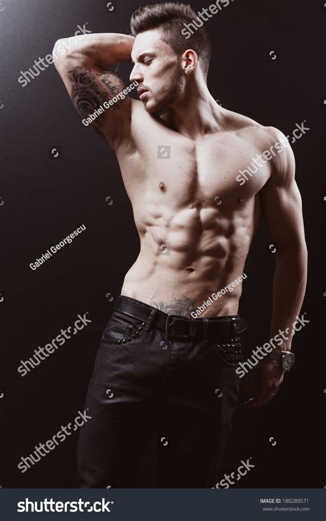 Sexy Portrait Very Muscular Shirtless Male Stock Photo 180289571