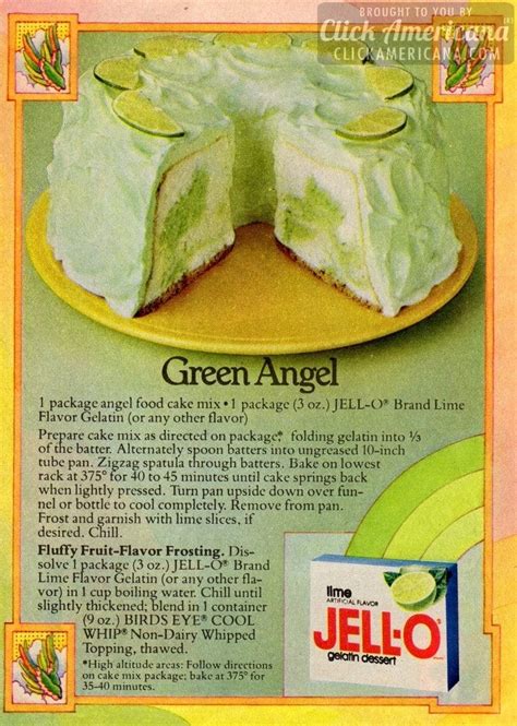 Tear up angel food cake and lay in bottom of 9x13 pan. Green Angel Lime Cake recipe (1978) - Click Americana