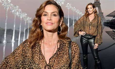 Cindy Crawford Dons Sheer Leopard Print Shirt At Saint Laurent Pfw Show Daily Mail Online