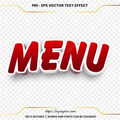 Nice Menu Text Effect 100 Editable Vector Eps File 3d Text Beautiful