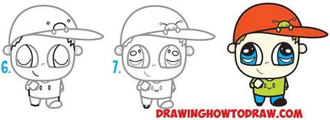 How To Draw A Chibi Boy With A Cute Bug On His Baseball Hat Easy Step