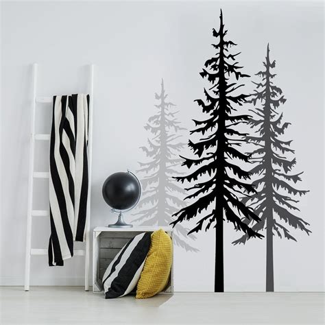 Pine Tree Wall Decals 3 Colors Large Set Of Three Forest Etsy Tree