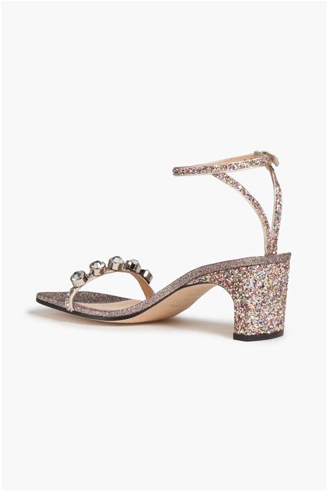 Sergio Rossi Crystal Embellished Glittered Metallic Faux Leather Sandals Sale Up To 70 Off