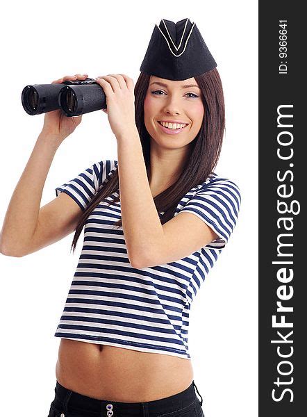 Sexy Girl In Marine Uniform Holding Binocular Free Stock Images