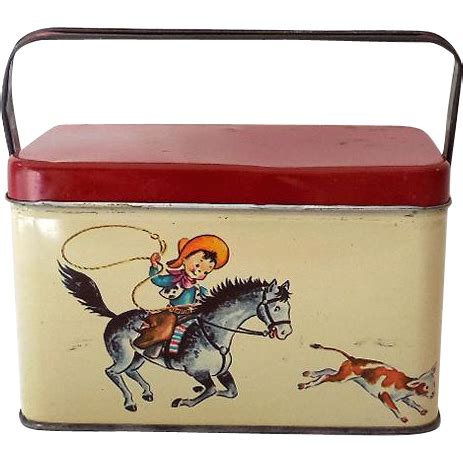 Vintage Tin Litho Lunchbox Cowboy & Cowgirls | Vintage tins, Vintage western decor, Vintage ...