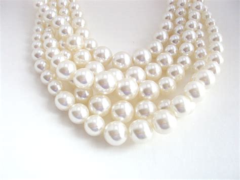 Cream Pearl Necklace Chunky Layered Bold Pearl Statement Necklace On Luulla