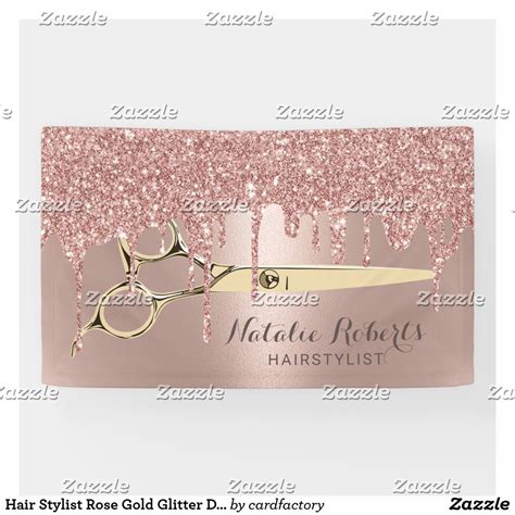 Hair Stylist Rose Gold Glitter Drips Beauty Salon Banner Zazzle