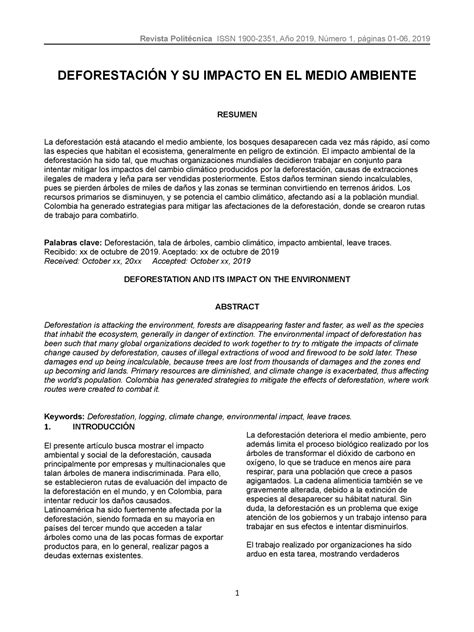 Articulo Cientifico Huma DeforestaciÓn Y Su Impacto En El Medio