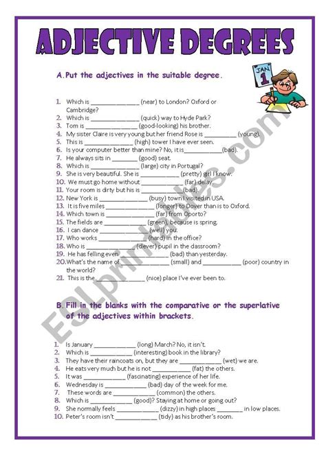 Degrees Of Comparison Of Adjectives Exercises Worksheets Free