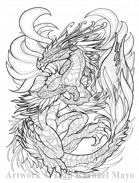 Pearl Guardian Bw Dragon Coloring Page Detailed Coloring Pages Coloring Pages