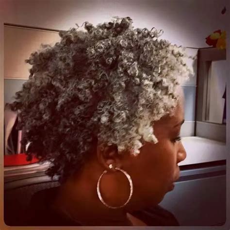 Gray Afro Puff Grey Kinky Curly Ponytail Human Hair Extension Short High Salt And Pepper