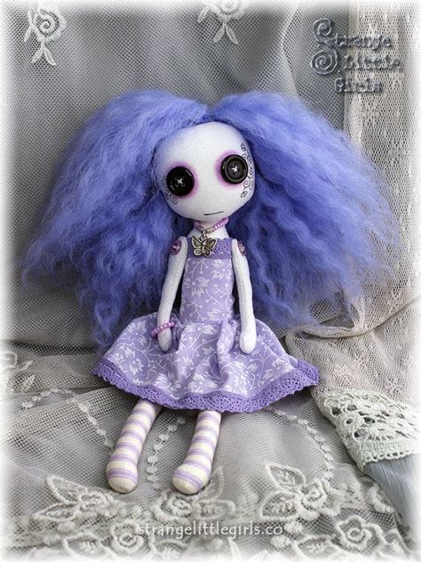 Pastel Goth Cloth Art Doll With Button Eyes Small Lavender Day