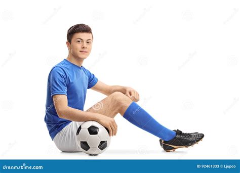 Teenage Soccer Player Sitting On The Floor Stock Image Image Of Handsome Posing 92461333