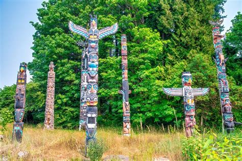 Totems In Stanley Park Vancouver British Columbia Canada Editorial