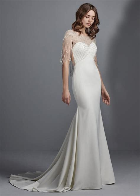 Alluring Tulle And Acetate Satin Scoop Neckline Mermaid Wedding Dress With Beadin Fit And Flare