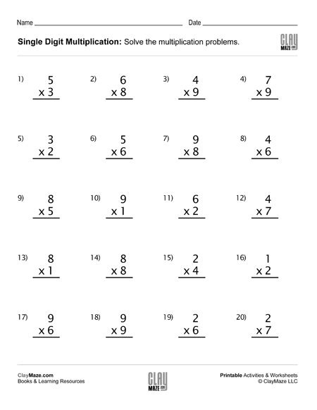 Single Digit Multiplication Worksheet Set 2 Homeschool Books Math