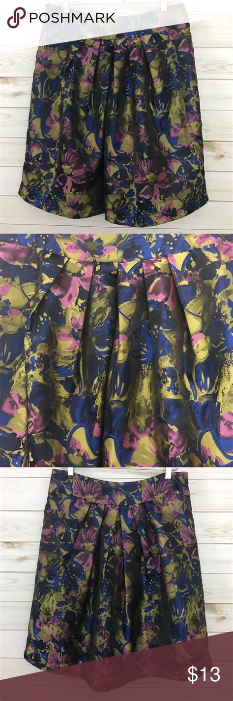 Downeast Basics Bronze Purple And Blue Floral Lined A Line Skirt Size