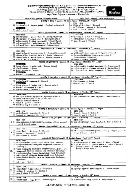 Mathematics syllabus / course outline. GCE A/L 2013 Examination Time Table old and new syllabus