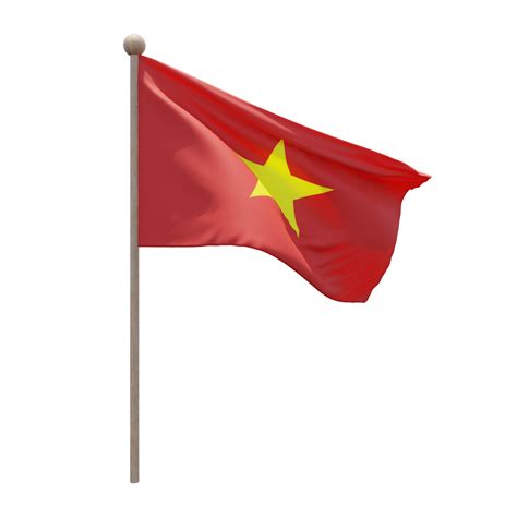 Vietnam 3d Illustration Flag On Pole Wood Flagpole 11228599 PNG