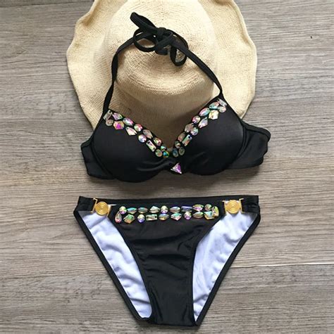 2017 bathing suit diamond swimsuit crystal bikini set sequin bikini padded swimsuits push up