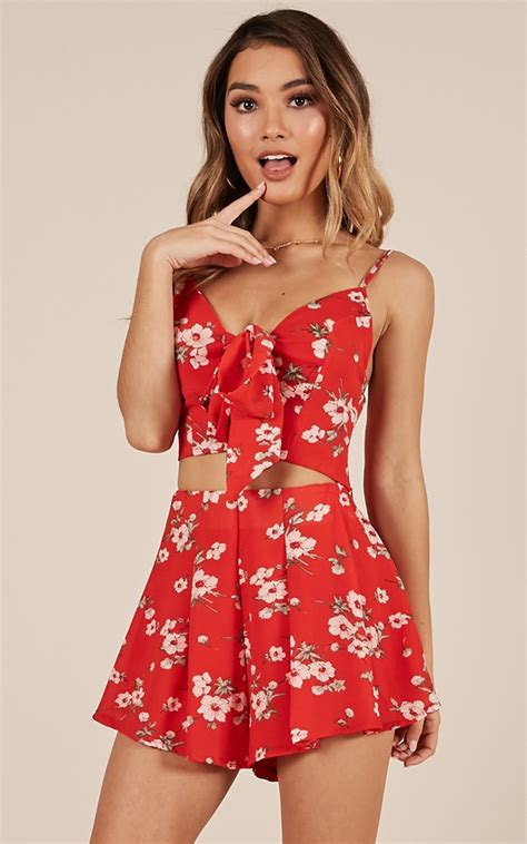 Follow Me Two Piece Set In Red Floral Showpo
