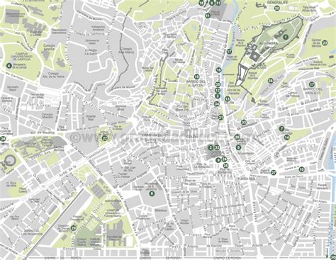 Granada Tourist Map Detailed Monuments Places And Sightseeing Map