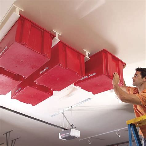 Create A Sliding Storage System On The Garage Ceiling Garage Storage