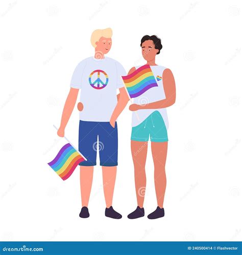 lgbt community members with rainbow flags stock vector illustration of lifestyle male 240500414