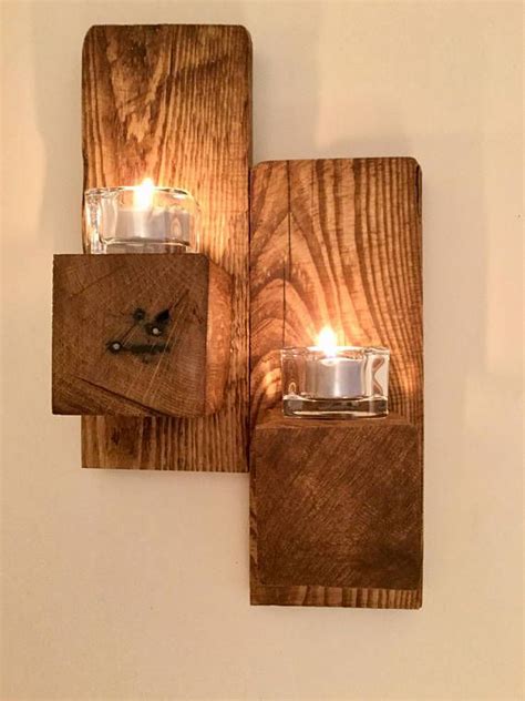 Handmade Reclaimed Rustic Wood Wall Mounted Sconce Two Candle With