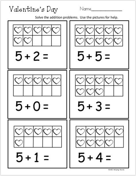 Free Kindergarten Math Addition Worksheet Valentines Day Made By