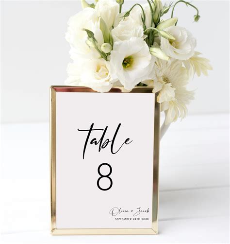 Printable Custom Table Number Sign Template Elegant And Refined Etsy