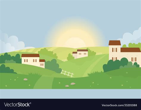 Farm Field Summer Nature Landscape Royalty Free Vector Image