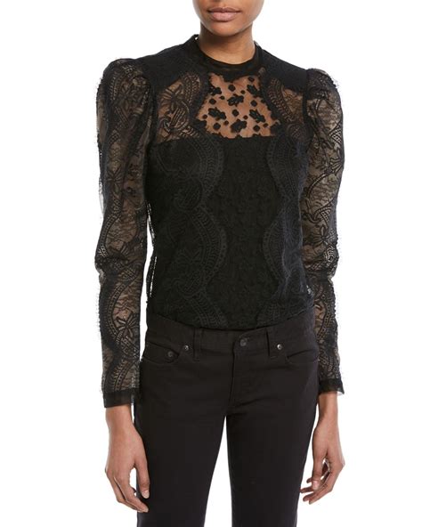 in love with this black lace blouse puff sleeve top lace knit top fashion