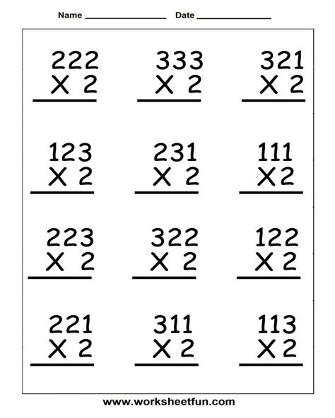 Free Printable 6th Grade 2 Ditit Multiplication Math Worksheets Math