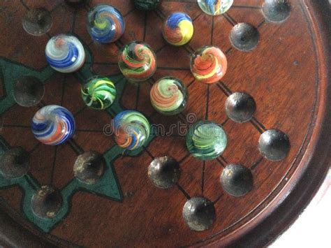 Original Wooden Antique Marble Solitaire Game Stock Photo Image Of