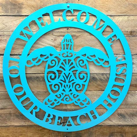Monogram Sea Turtle Sign Sea Turtle Welcome Sign Beach House Etsy