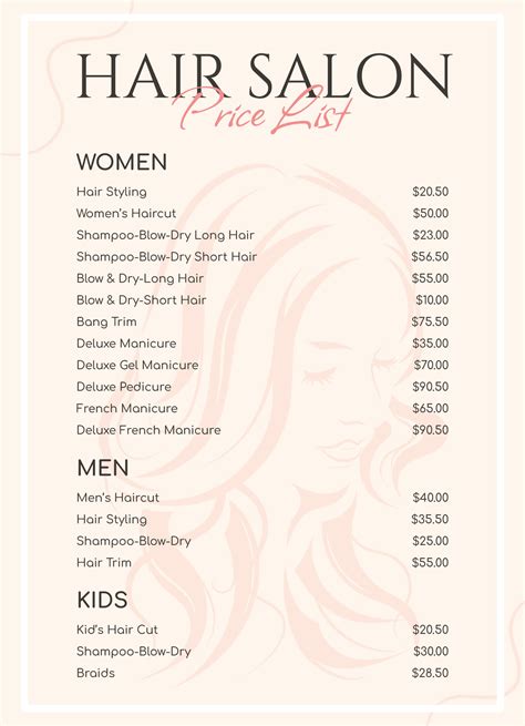 Hair Salon Price List Template Free Download Resume E