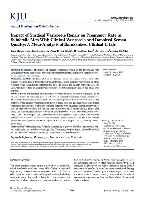 Pdf Impact Of Surgical Varicocele Repair On Pregnancy Rate In Subfertile Men With Clinical