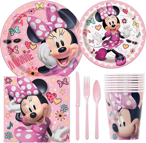 disney minnie mouse birthday party supplies pack including cake and lunch plates cutlery cups