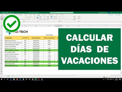 Como calcular los días de vacaciones en Excel