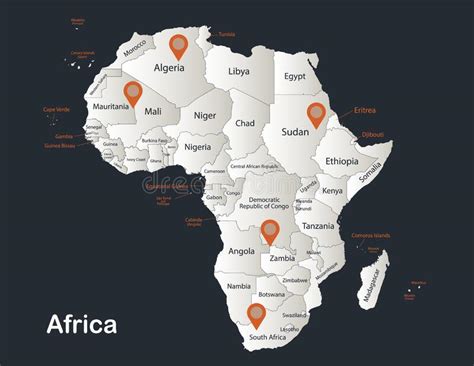 Mapa Da Infographics Africa Cores De Design Plano Com Nomes De Estados Individuais E Ilhas