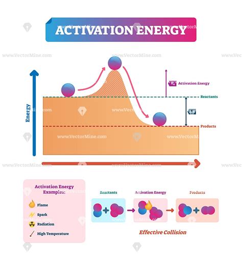 You can think of this as a kind of threshold level of energy that must be symbolically, activation energy is represented as ea, and uses the units of kilojoules per mole of reactant. Activation energy vector illustration example diagram ...