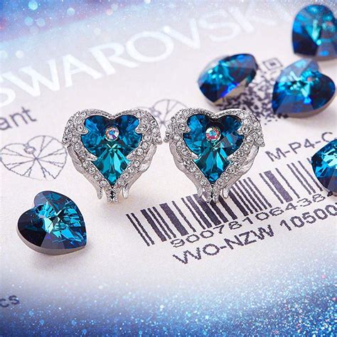 Blue Heart And Wings Earrings With Swarovski Crystals 24 Style