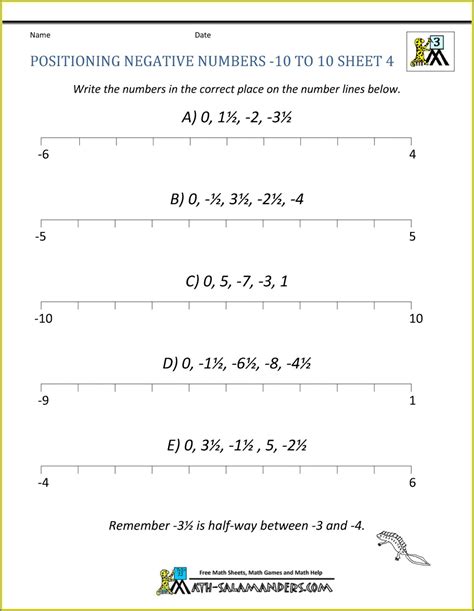 Negative And Positive Numbers Worksheet