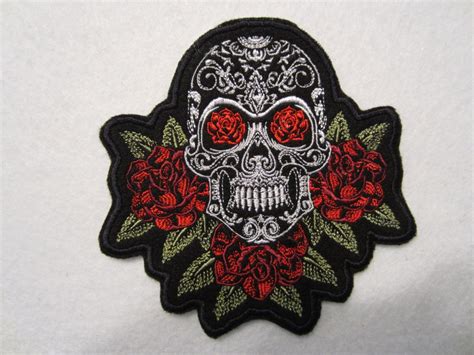 Embroidered Skull And Roses Iron On Patch Iron On Patch