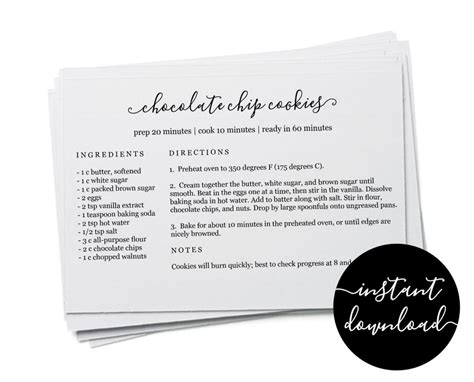 Editable Recipe Card Template Printable Index Card Size 3x5 Etsy Note