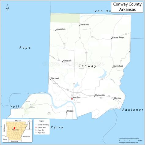 Map Of Conway County Arkansas Where Is Located Cities Population