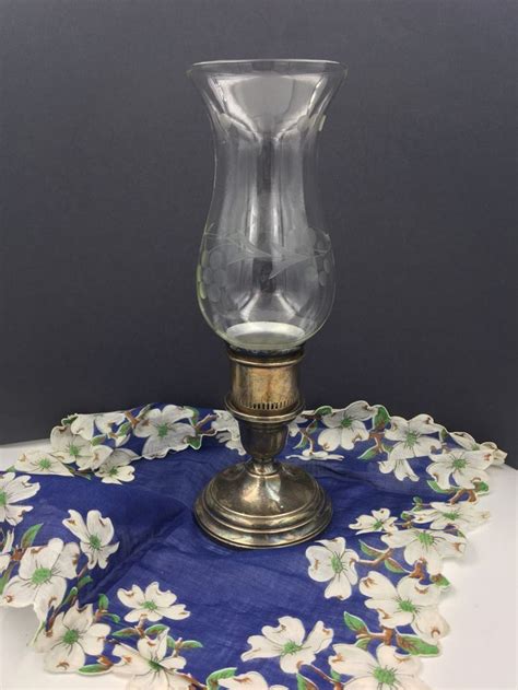 Vintage Sterling Silver Candlestick Candle Holder With Sconce Glass