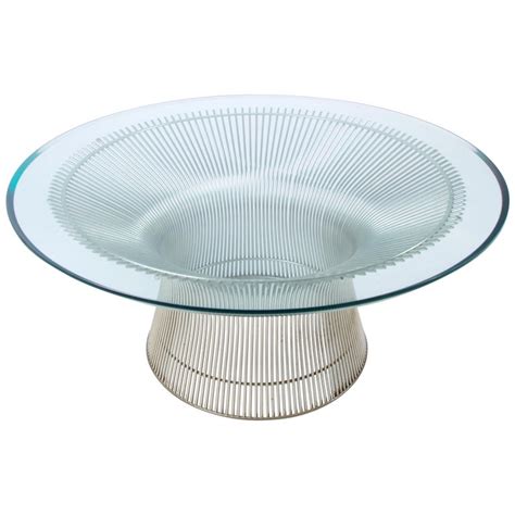 For your consideration is an original, steel wire coffee or cocktail table, with a round glass top, by warren platner for knoll, circa 1966. Warren Platner for Knoll Coffee Table For Sale at 1stdibs
